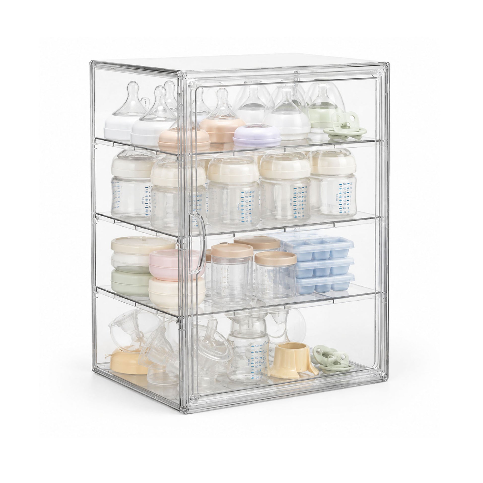 Gofinoday Clear Baby Bottle Storage Organizer for Countertop or Cabinet, 4-Tier Acrylic Organizer with Adjustable Shelves
