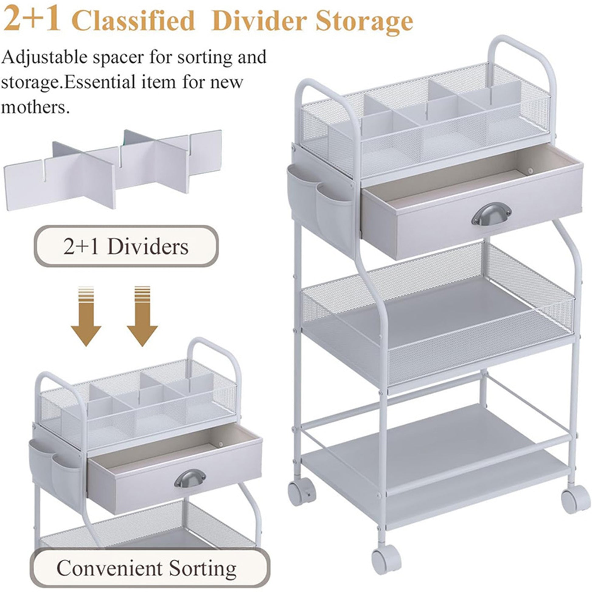 Gofinoday Baby Diaper Caddy Cart Organizer and Storage-3 Tier